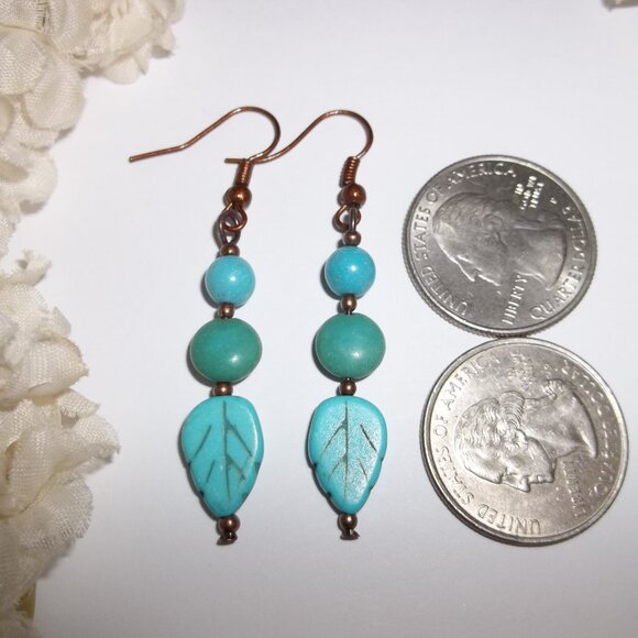 Dangle Beaded Earrings Turquoise Blue Green Copper Boho Bohemian Jewelry D355 - Picture 2 of 6